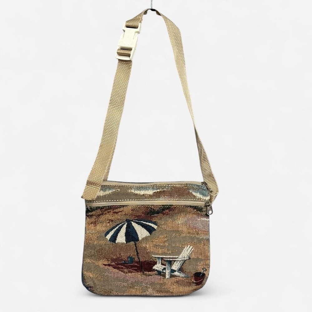 Rita's Handbags Beach Tapestry Denim Crossbody Purse USA Made Coastal 90s